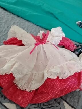 3 Handmade American Girl Style Dresses, 1 Romper, 2 Muslin Slips, Flannel Pj's